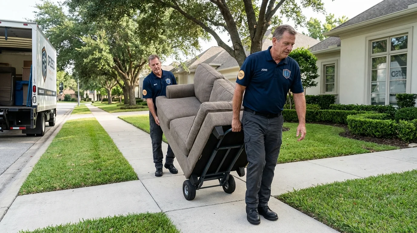 Local residential moving crew loading furniture in Laverne, OK