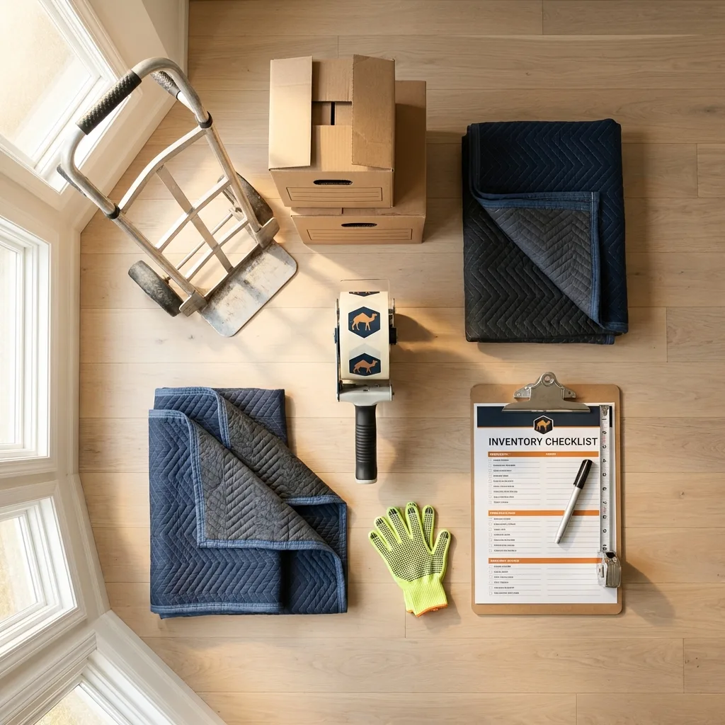 Professional moving supplies and packing materials layout for Laverne residential relocations
